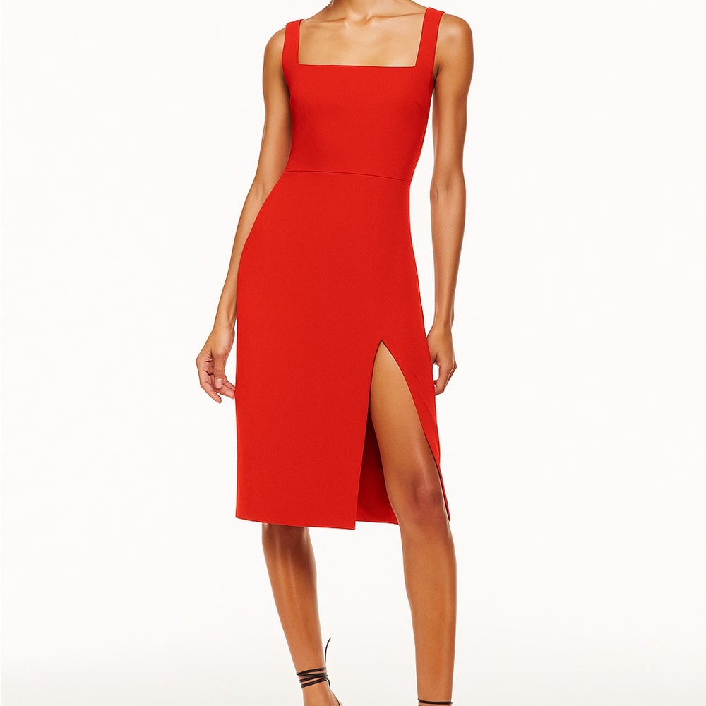 Babaton Scarlet Square-Neck Midi Dress with Side Slit